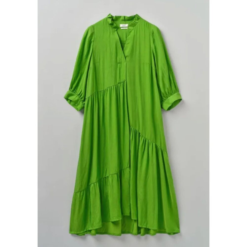 Toast Tiered Crinkle Twill Dress Spruce Green Midi Asymmetric Oversized Medium - Picture 5 of 14